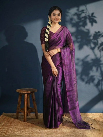 Indiehaat | Pure Tissue Cotton Handloom Saree Violet