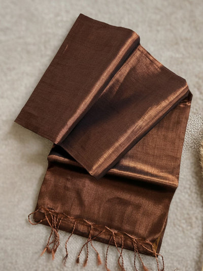 Indiehaat | Pure Tissue Cotton Handloom Saree Brown