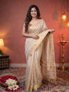 Indiehaat | Pure Tissue Linen Zari Anchal Saree White