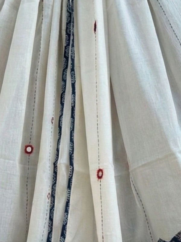 Indiehaat | Applique Kantha Pure Mul Cotton Dupatta White