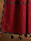 Indiehaat | Applique Kantha Pure Mul Cotton Dupatta Red