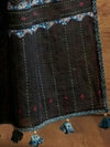 Indiehaat | Applique Kantha Pure Mul Cotton Dupatta Black