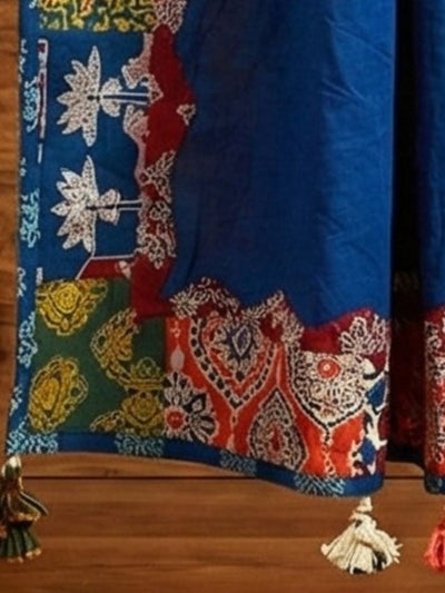 Indiehaat | Applique Kantha Pure Mul Cotton Dupatta Blue