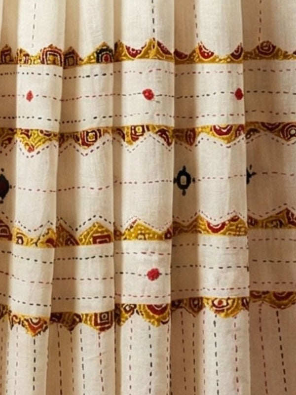 Indiehaat | Applique Kantha Pure Mul Cotton Dupatta White