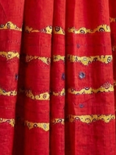 Indiehaat | Applique Kantha Pure Mul Cotton Dupatta Red