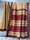 Indiehaat | Ajrakh Patch Work Pure Mul Cotton Saree Beige