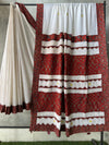 Indiehaat | Ajrakh Patch Work Pure Mul Cotton Saree White
