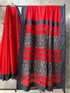 Indiehaat | Ajrakh Patch Work Pure Mul Cotton Saree Red