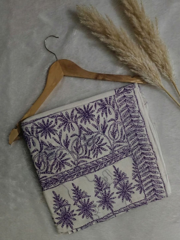 Indiehaat | Kota Doria Chikanakri Saree White & Blue