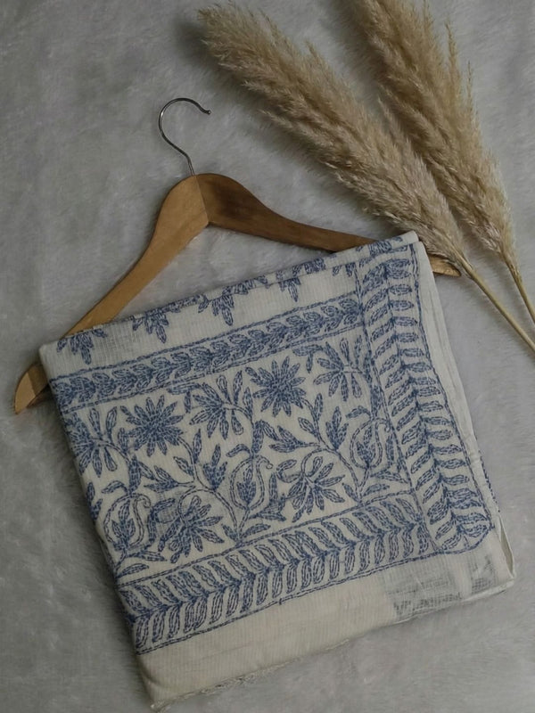 Indiehaat | Kota Doria Chikanakri Saree White & Blue