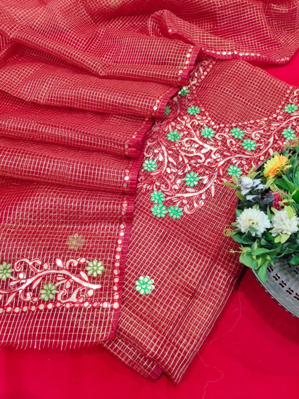 Indiehaat | Kota Cotton Gota Patti Suit Material Red