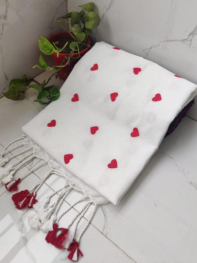 Indiehaat | Pure Khadi Cotton Embroidery Saree White