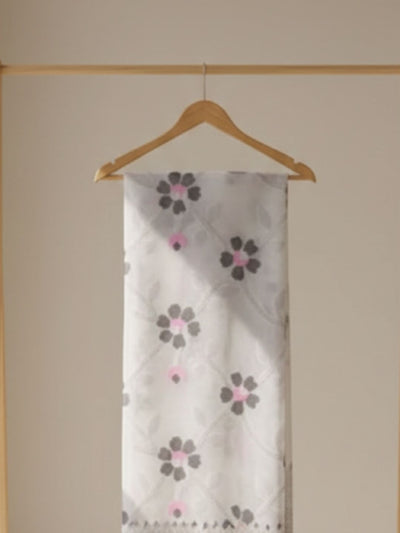 Indiehaat | Pure Muslin Silk Jamdani Saree White