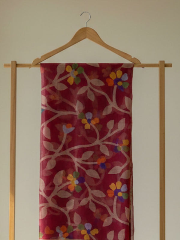 Indiehaat | Pure Muslin Silk Jamdani Saree Maroon