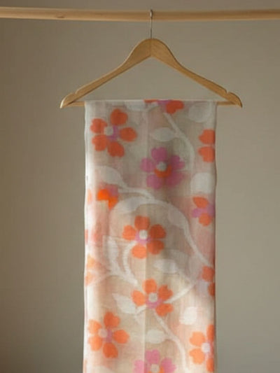 Indiehaat | Pure Muslin Silk Jamdani Saree Beige