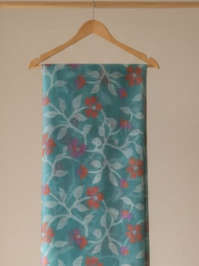 Indiehaat | Pure Muslin Silk Jamdani Saree Blue