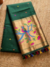 Indiehaat | Pure Muslin Silk Jamdani Sequin Saree Green