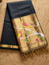 Indiehaat | Pure Muslin Silk Jamdani Sequin Saree Balck