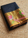 Indiehaat | Pure Muslin Silk Jamdani Sequin Saree Black