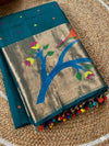 Indiehaat | Pure Muslin Silk Jamdani Sequin Saree Blue