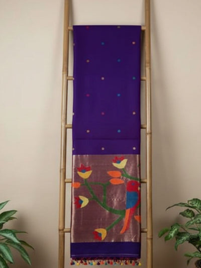 Indiehaat | Pure Muslin Silk Jamdani Sequin Saree Purple