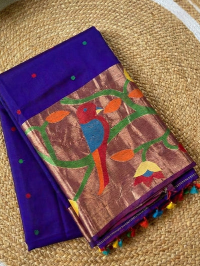 Indiehaat | Pure Muslin Silk Jamdani Sequin Saree Purple