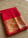 Indiehaat | Pure Muslin Silk Jamdani Sequin Saree Red