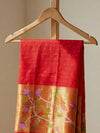 Indiehaat | Pure Muslin Silk Jamdani Sequin Saree Red