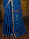 Indiehaat | Pure Linen Jamdani Handloom Saree Blue