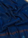 Indiehaat | Pure Linen Jamdani Handloom Saree Blue