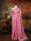 Indiehaat | Pure Linen Jamdani Handloom Saree Pink