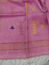 Indiehaat | Pure Linen Jamdani Handloom Saree Pink