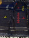 Indiehaat | Pure Linen Jamdani Handloom Saree Blue