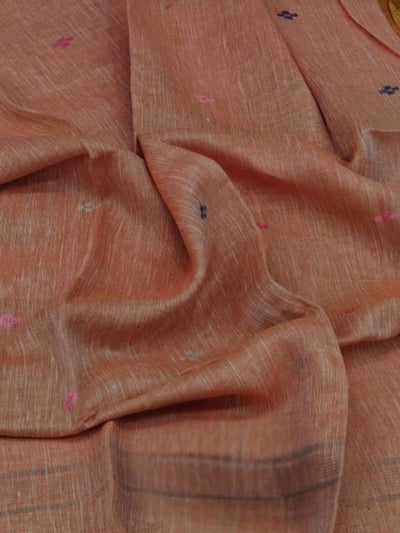 Indiehaat | Pure Linen Jamdani Handloom Saree Peach