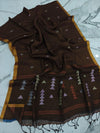 Indiehaat | Pure Linen Jamdani Handloom Saree Brown
