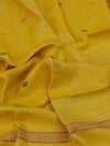 Indiehaat | Pure Linen Jamdani Handloom Saree Yellow