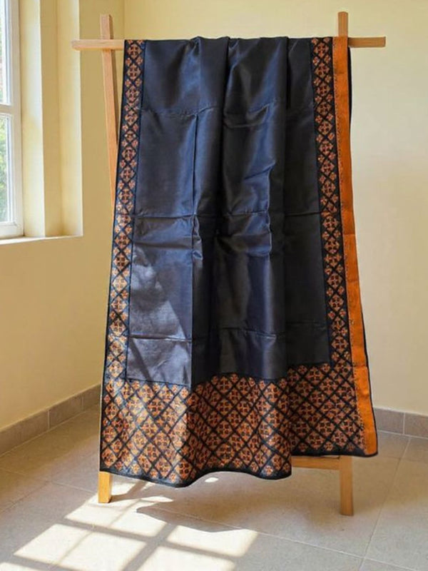 Indiehaat | Silkmark Tussar Silk Embroidery Saree Black