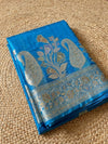 Indiehaat | Silkmark Tussar Silk Meenakari Saree Blue