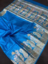 Indiehaat | Silkmark Tussar Silk Meenakari Saree Blue