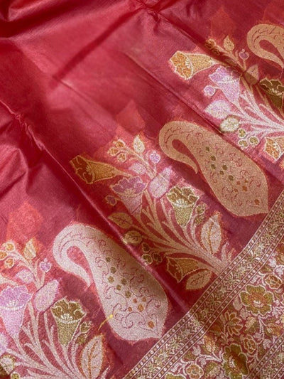 Indiehaat | Silkmark Tussar Silk Meenakari Saree Red