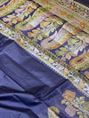 Indiehaat | Silkmark Tussar Silk Meenakari Saree Blue
