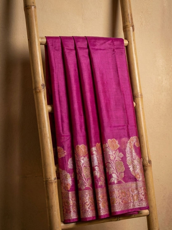 Indiehaat | Silkmark Tussar Silk Meenakari Saree Pink