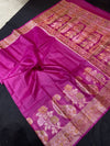 Indiehaat | Silkmark Tussar Silk Meenakari Saree Pink