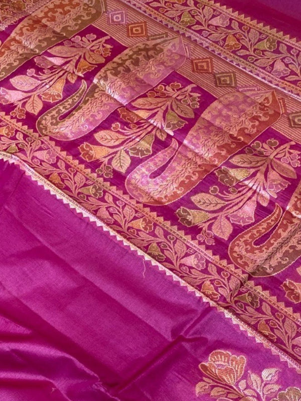 Indiehaat | Silkmark Tussar Silk Meenakari Saree Pink