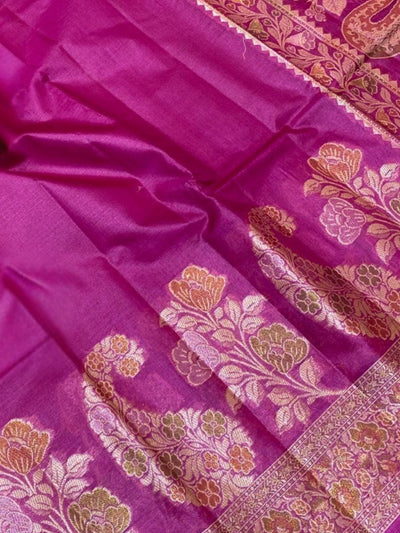 Indiehaat | Silkmark Tussar Silk Meenakari Saree Pink