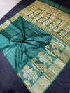 Indiehaat | Silkmark Tussar Silk Meenakari Saree Green