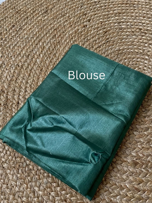 Indiehaat | Silkmark Tussar Silk Meenakari Saree Green