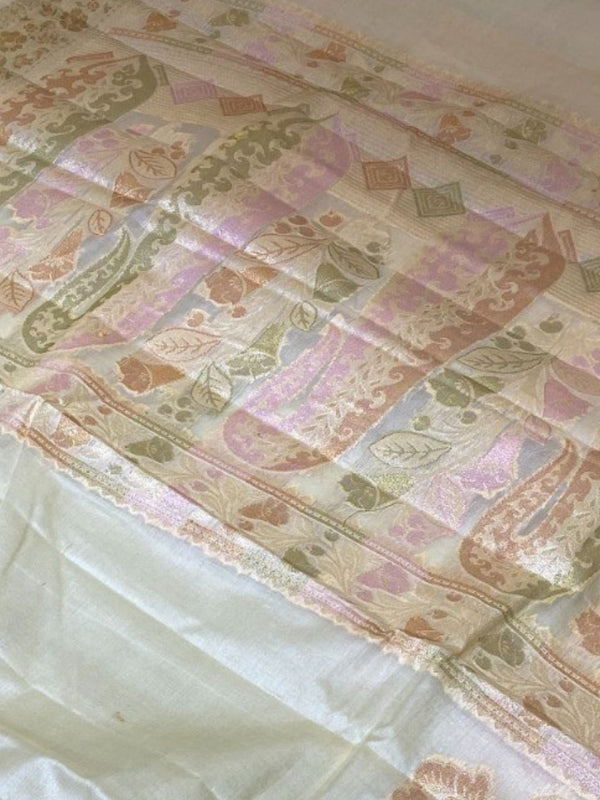 Indiehaat | Silkmark Tussar Silk Meenakari Saree White