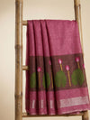 Indiehaat | Handloom Silk Linen Jamdani Saree Pink