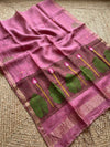 Indiehaat | Handloom Silk Linen Jamdani Saree Pink